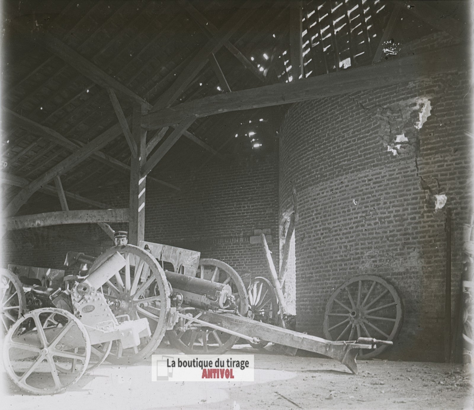 Artillerie, canons guerre WW1, plaque verre photo ancienne stéréo 6x13 cm