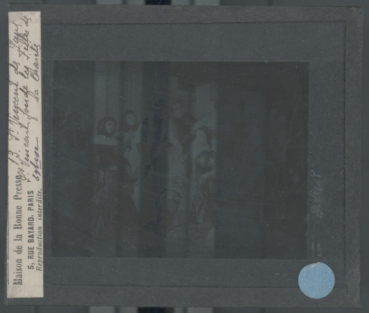 Scène religieuse, dessin, plaque de verre, noir & blanc, positif 8,5x10 cm