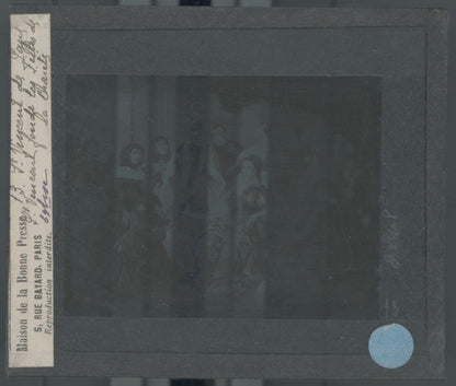 Scène religieuse, dessin, plaque de verre, noir & blanc, positif 8,5x10 cm