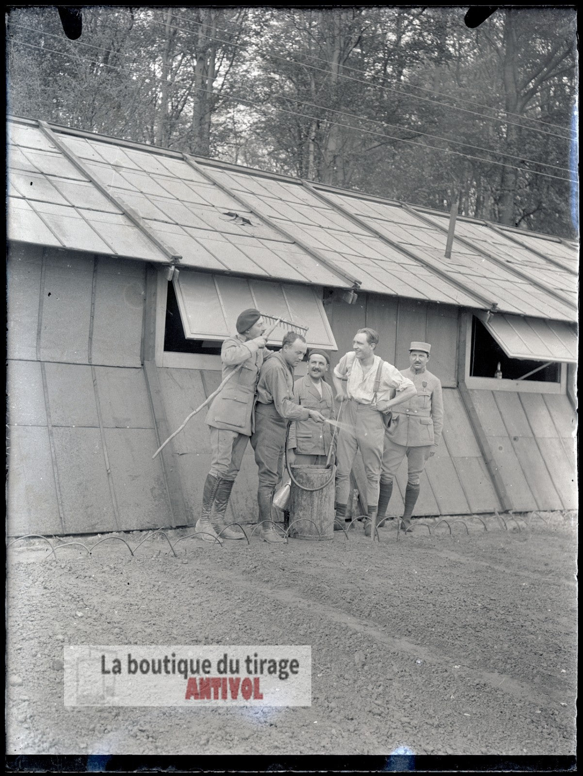Vie de camp, soldats, WW1, plaque verre, photo ancienne, négatif 9x12 cm