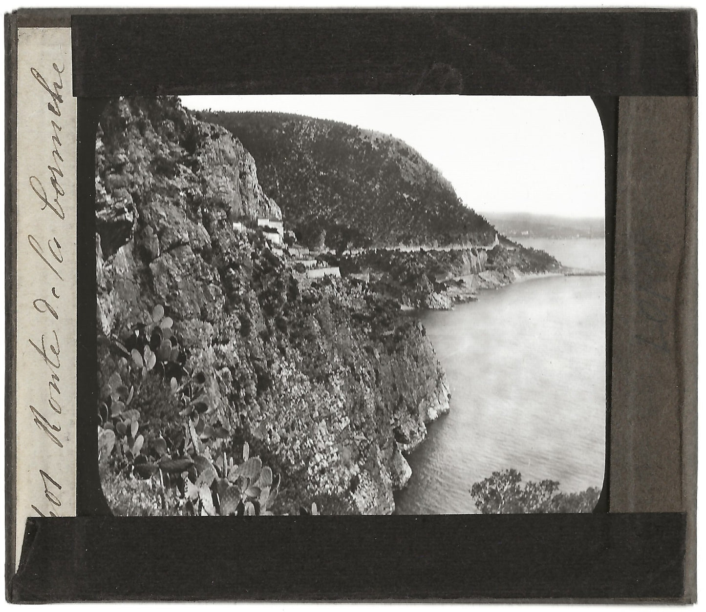 Corniche, paysage mer, France, photo ancienne plaque de verre, positif 8,5x10 cm