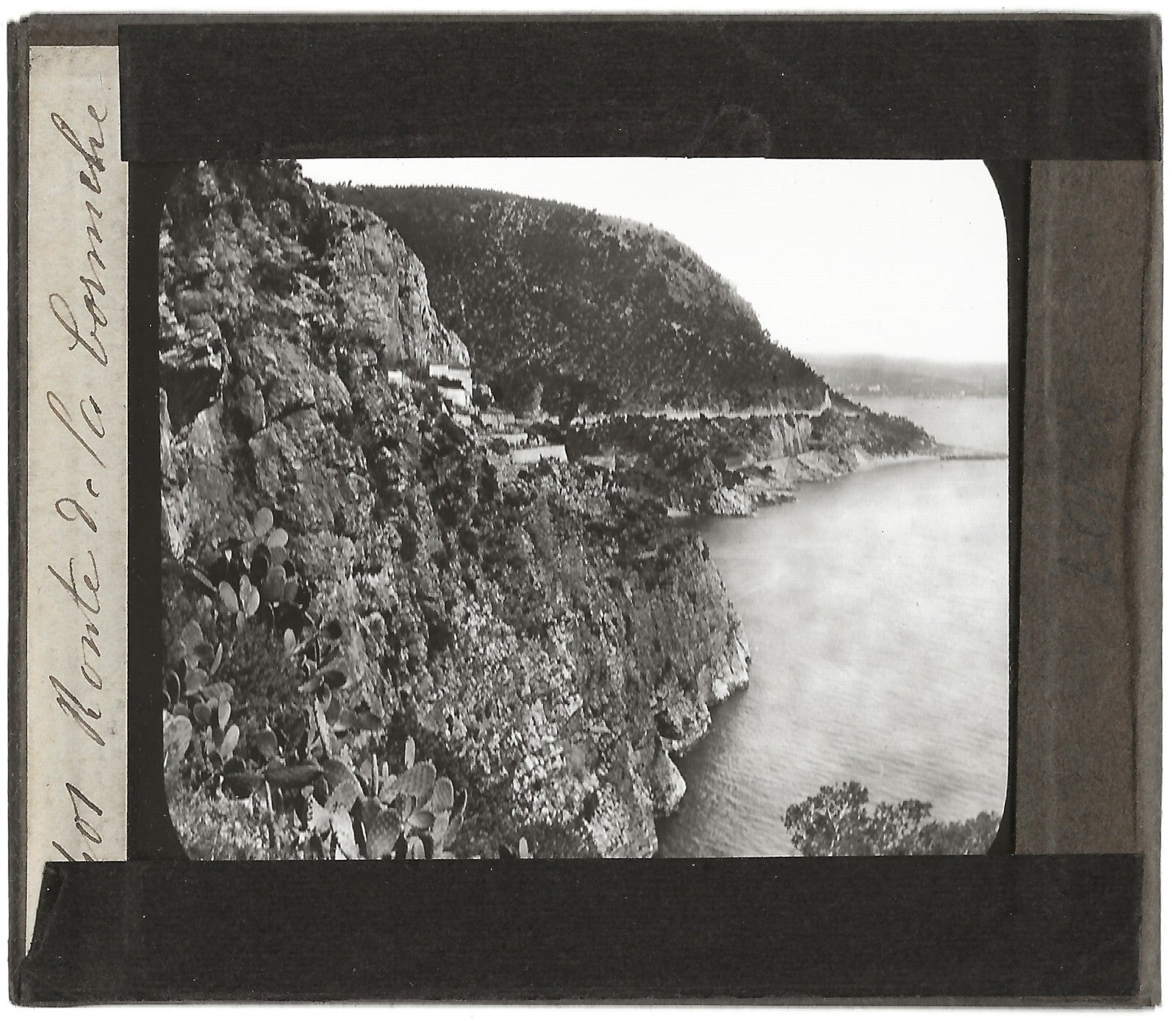 Corniche, paysage mer, France, photo ancienne plaque de verre, positif 8,5x10 cm