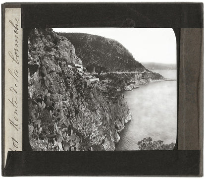 Corniche, paysage mer, France, photo ancienne plaque de verre, positif 8,5x10 cm