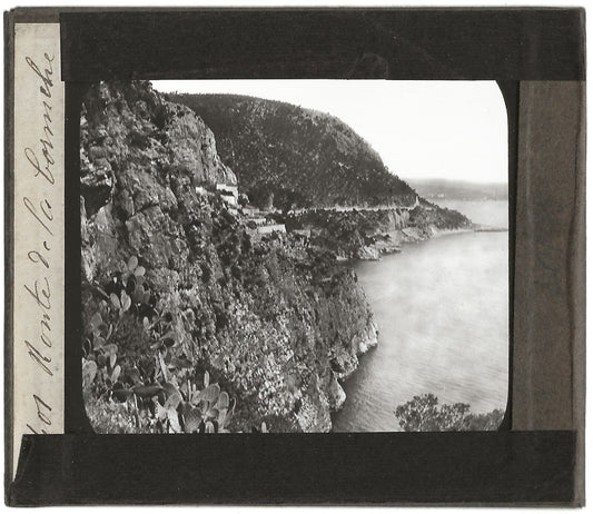 Corniche, paysage mer, France, photo ancienne plaque de verre, positif 8,5x10 cm