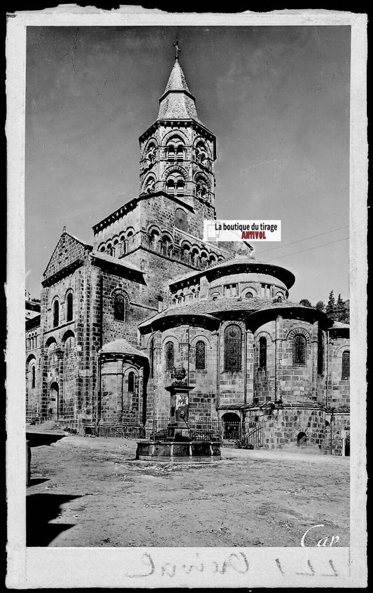 Plaque verre photo ancienne négatif noir & blanc 9x14 cm Orcival, église 0914064