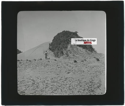 Paysage, désert sable, Maroc, photo ancienne plaque verre, positif 8,5x10 cm