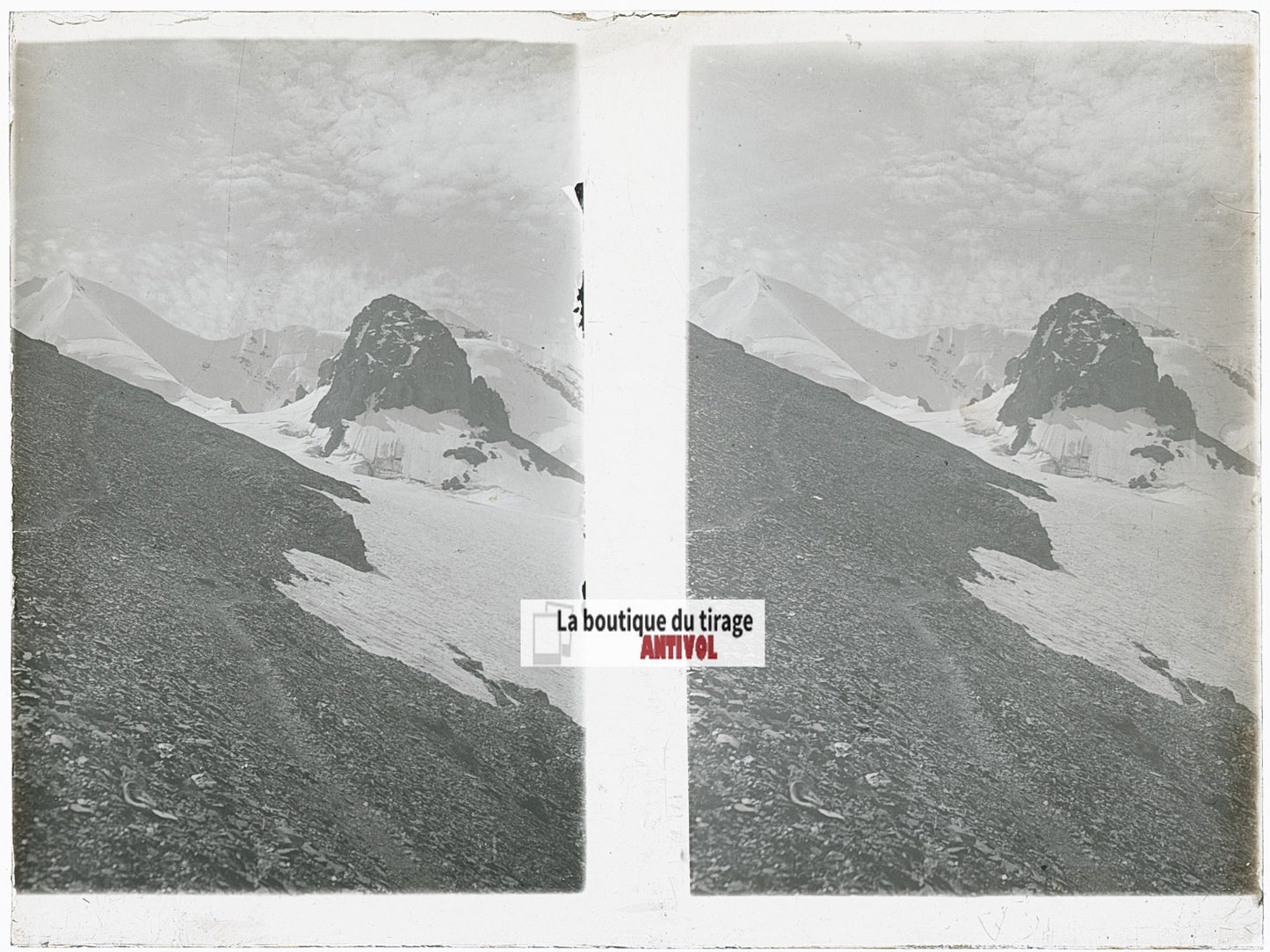 Montagne, Alpes Suisse, stéréo photo plaque verre, noir & blanc, 9x12 cm