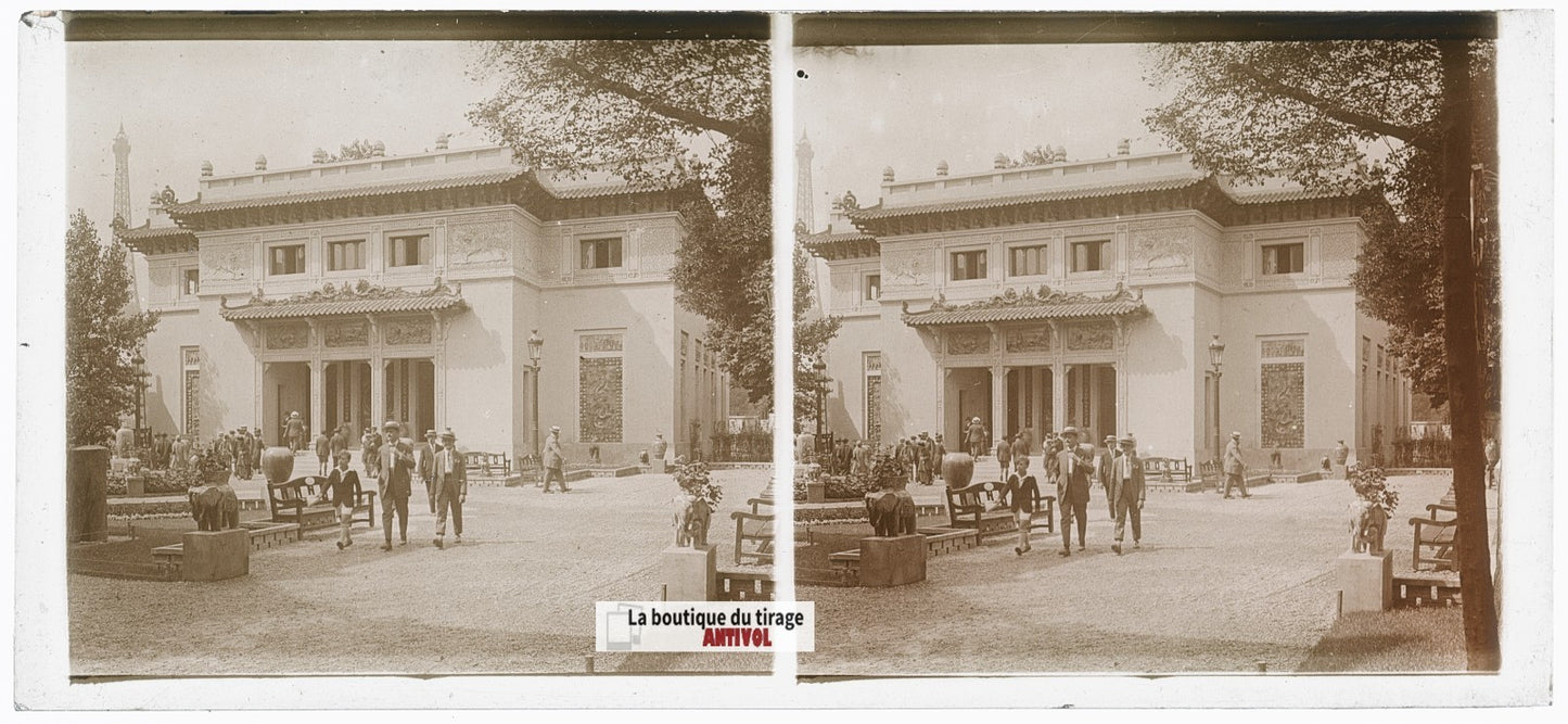 Exposition Internationale, Paris, plaque verre, photo stéréoscopie, N&B 6x13 cm