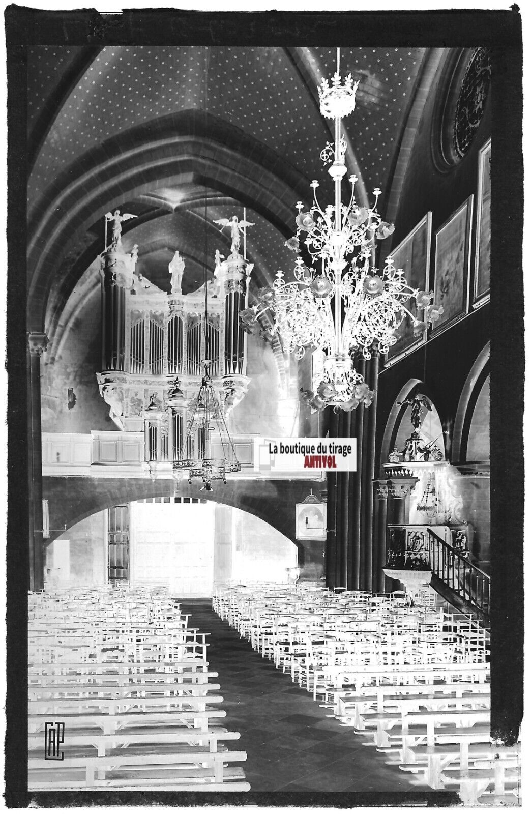 Plaque verre photo négatif noir & blanc 9x14 cm Oloron-Sainte-Marie, église