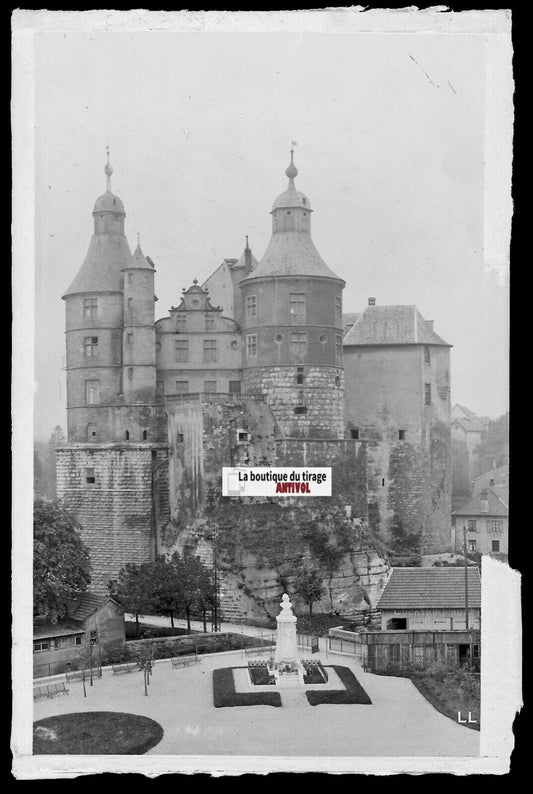 Plaque verre photo vintage négatif noir & blanc 9x14 cm Montbéliard, château