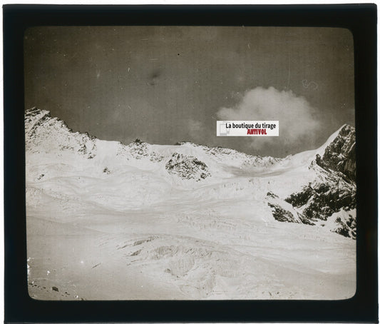 Paysage, montagne Suisse, photo plaque verre, noir & blanc, positif 8,5x10 cm