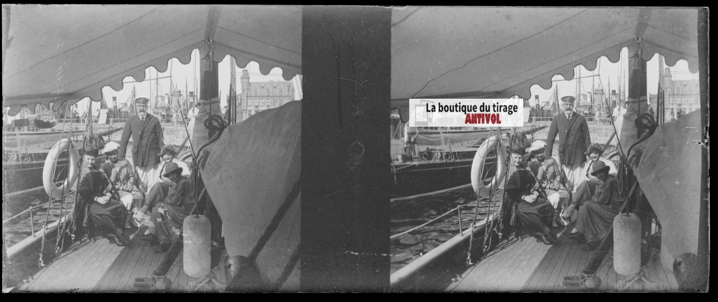 Bateau Bianca, Plaque verre stéréoscopie, négatif noir & blanc 4,5x10,7 cm