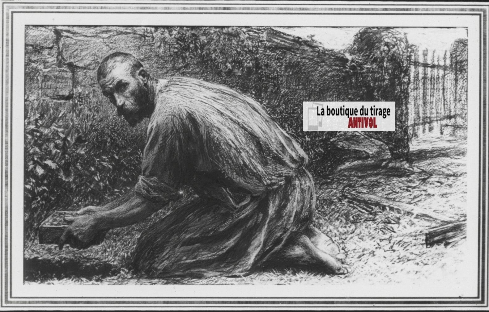 Matthieu, scène religieuse, dessin peinture plaque de verre, positif 8,5x10 cm