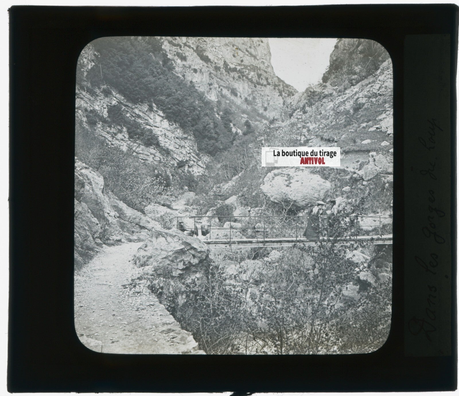 Gorges du Loup, Provence, photo plaque verre, noir & blanc, positif 8,5x10 cm