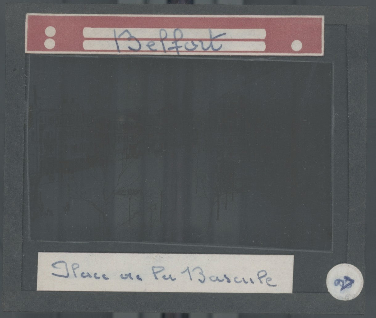 Place Bascule, Belfort, photo plaque verre, noir & blanc, positif 8,5x10 cm