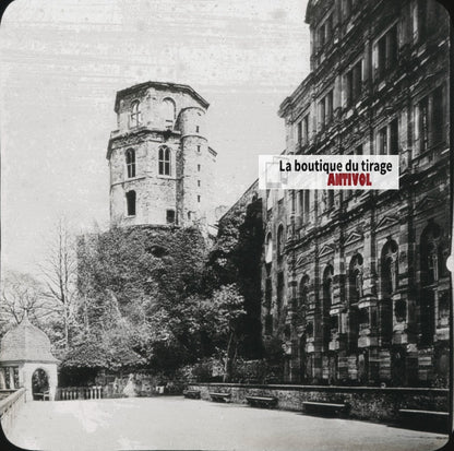 Château de Heidelberg, Allemagne, photo plaque verre, positif 8,5x10 cm
