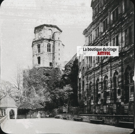 Château de Heidelberg, Allemagne, photo plaque verre, positif 8,5x10 cm