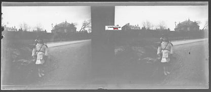 Fillette, Plaque verre photo stéréoscopique, négatif noir & blanc 4,5x10,7 cm
