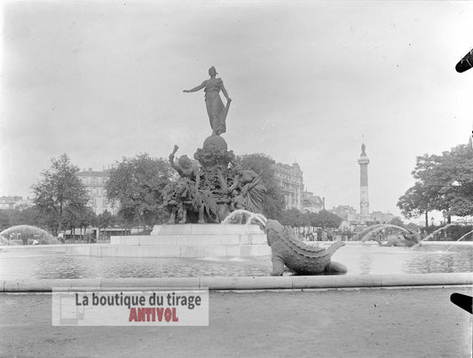 Place de la Nation, Paris, plaque verre, photo ancienne, négatif 9x12 cm