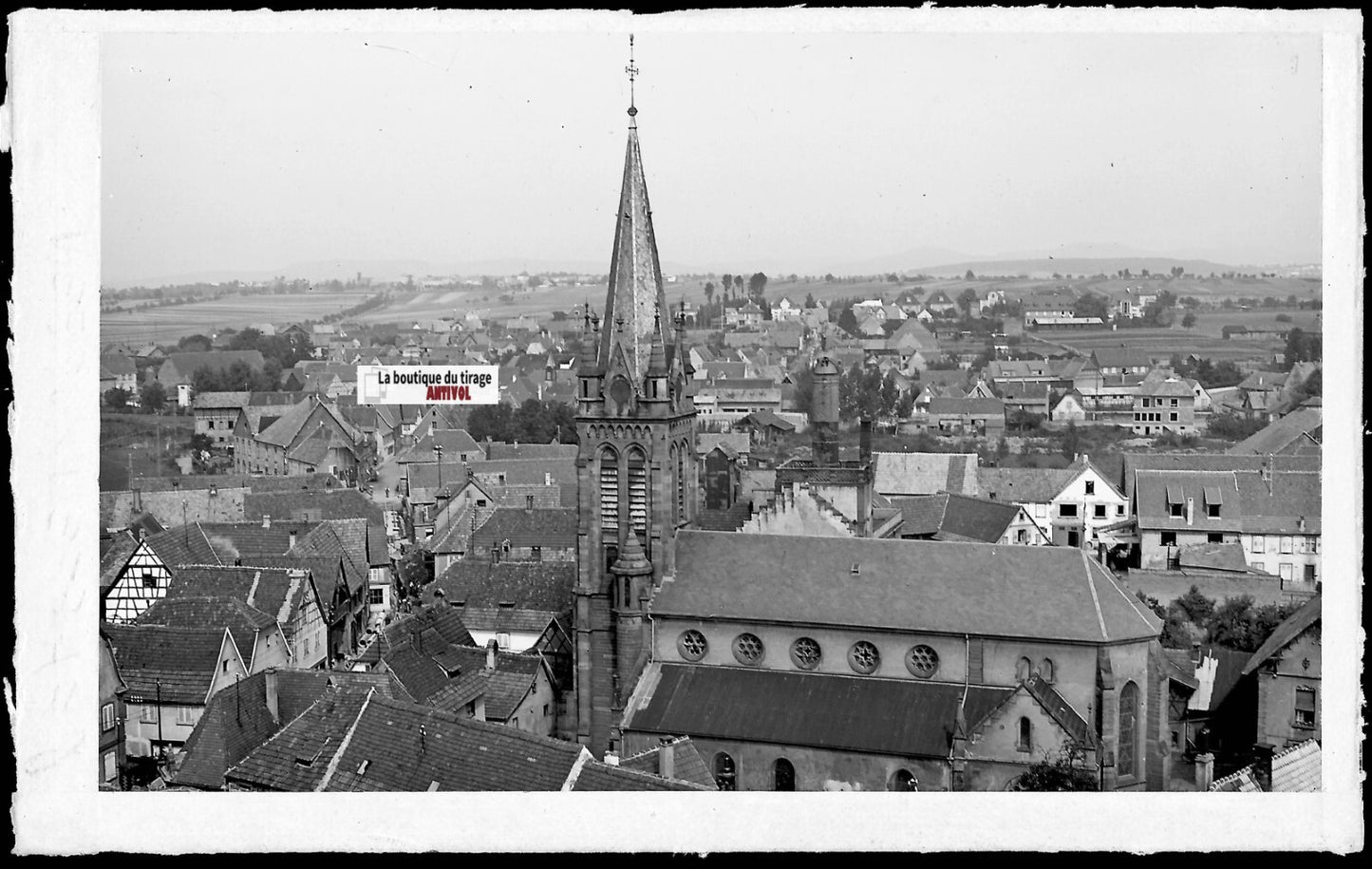 Plaque verre photo ancienne, négatif noir & blanc 9x14 cm, Pfaffenhoffen, église