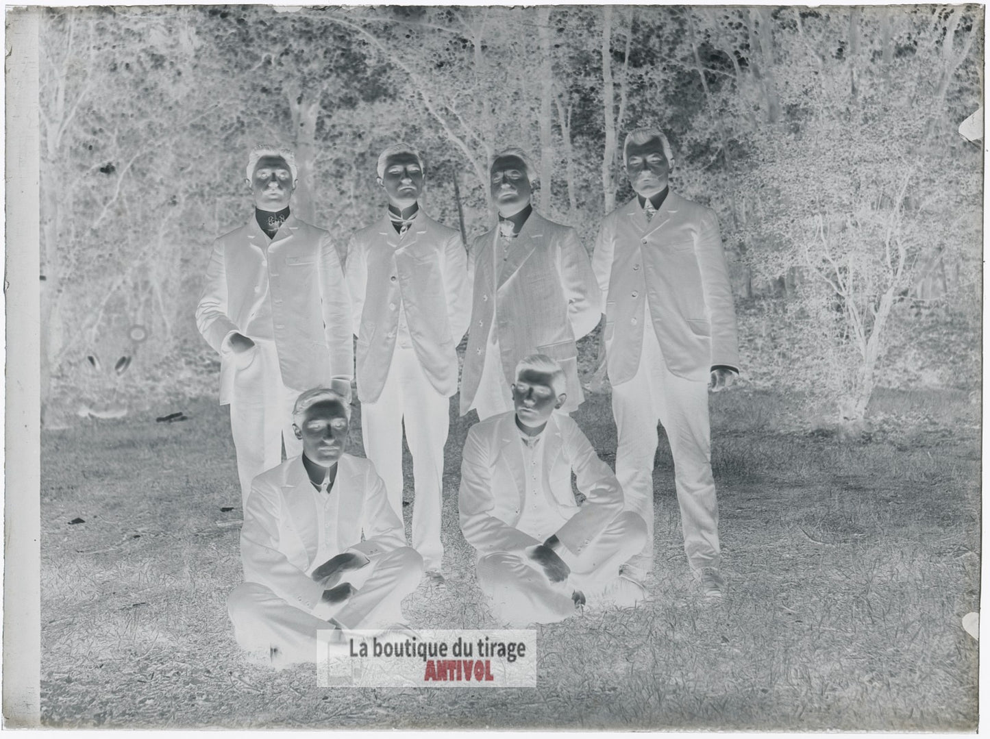 Portrait de groupe d’hommes, plaque verre, photo ancienne, négatif 9x12 cm