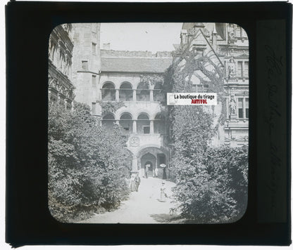 Château de Heidelberg, photo plaque verre, noir & blanc, positif 8,5x10 cm