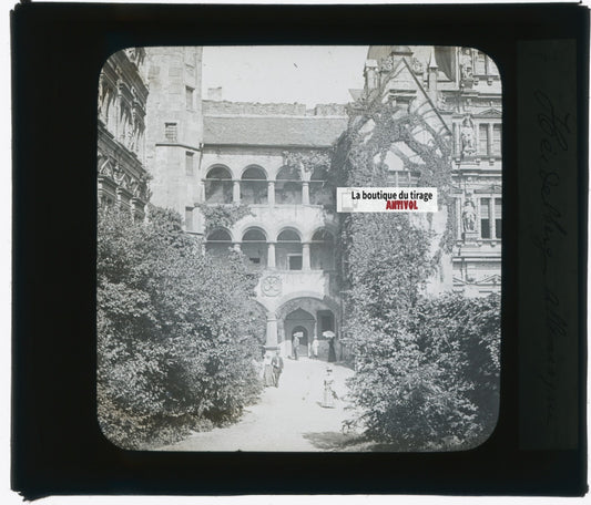 Château de Heidelberg, photo plaque verre, noir & blanc, positif 8,5x10 cm