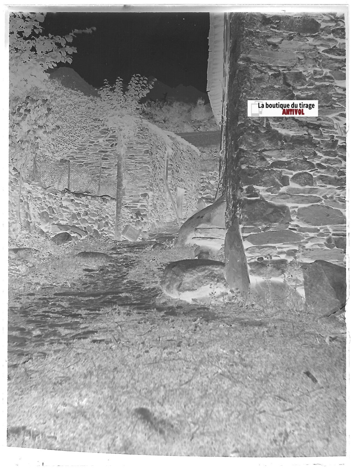 Pyrénées village, Plaque verre photo ancienne, négatif noir & blanc 9x12 cm