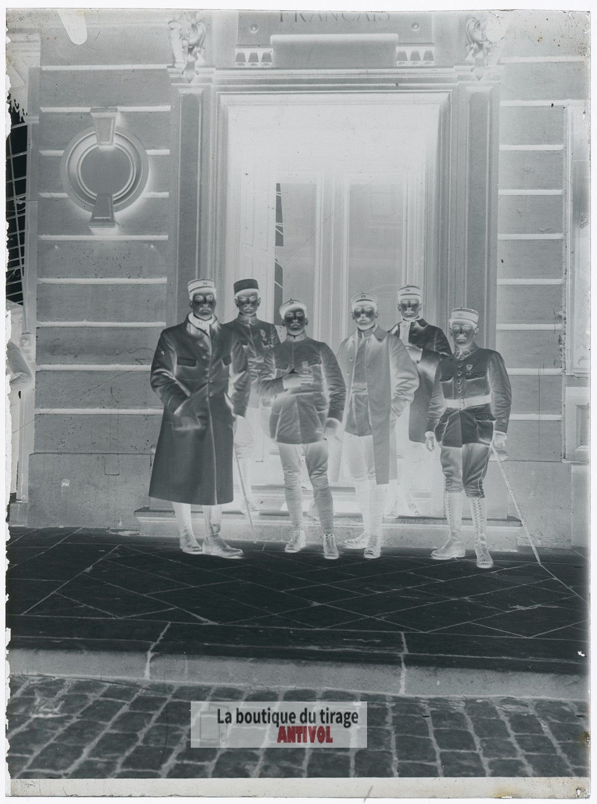Officiers français, soldats, plaque verre, photo ancienne, négatif 9x12 cm