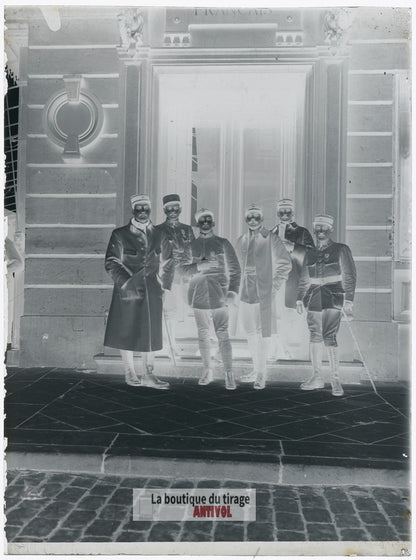 Officiers français, soldats, plaque verre, photo ancienne, négatif 9x12 cm