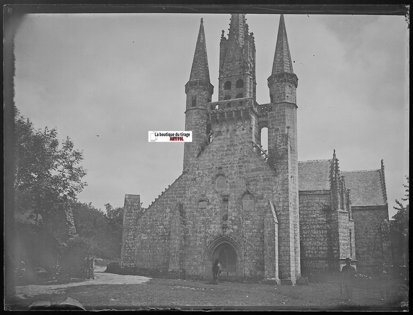 Chapelle Saint-Fiacre Faouët, Plaque verre photo, négatif noir & blanc 9x12 cm