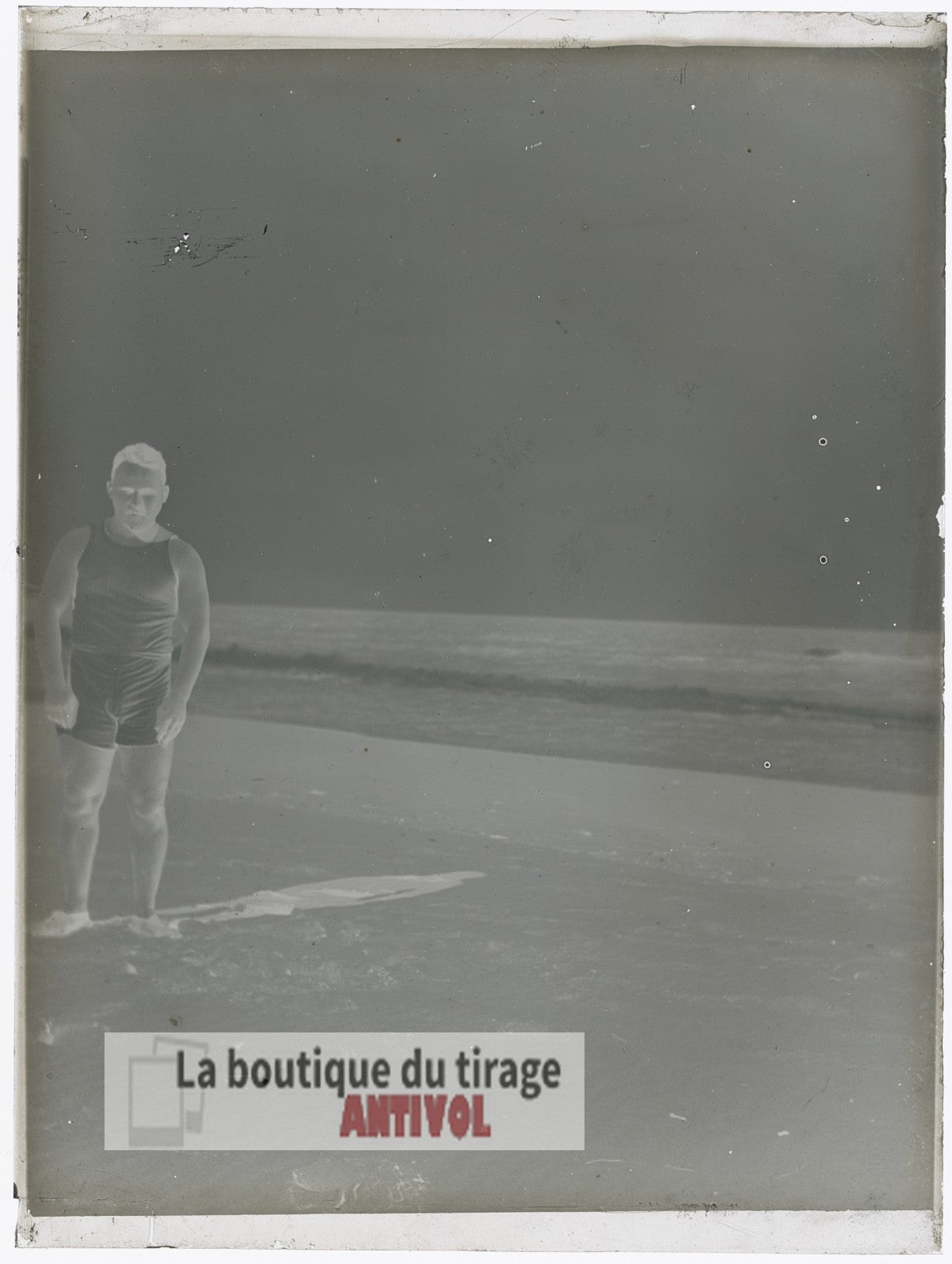 Homme, mer, Oran, Algérie, plaque verre, photo ancienne, négatif 9x12 cm
