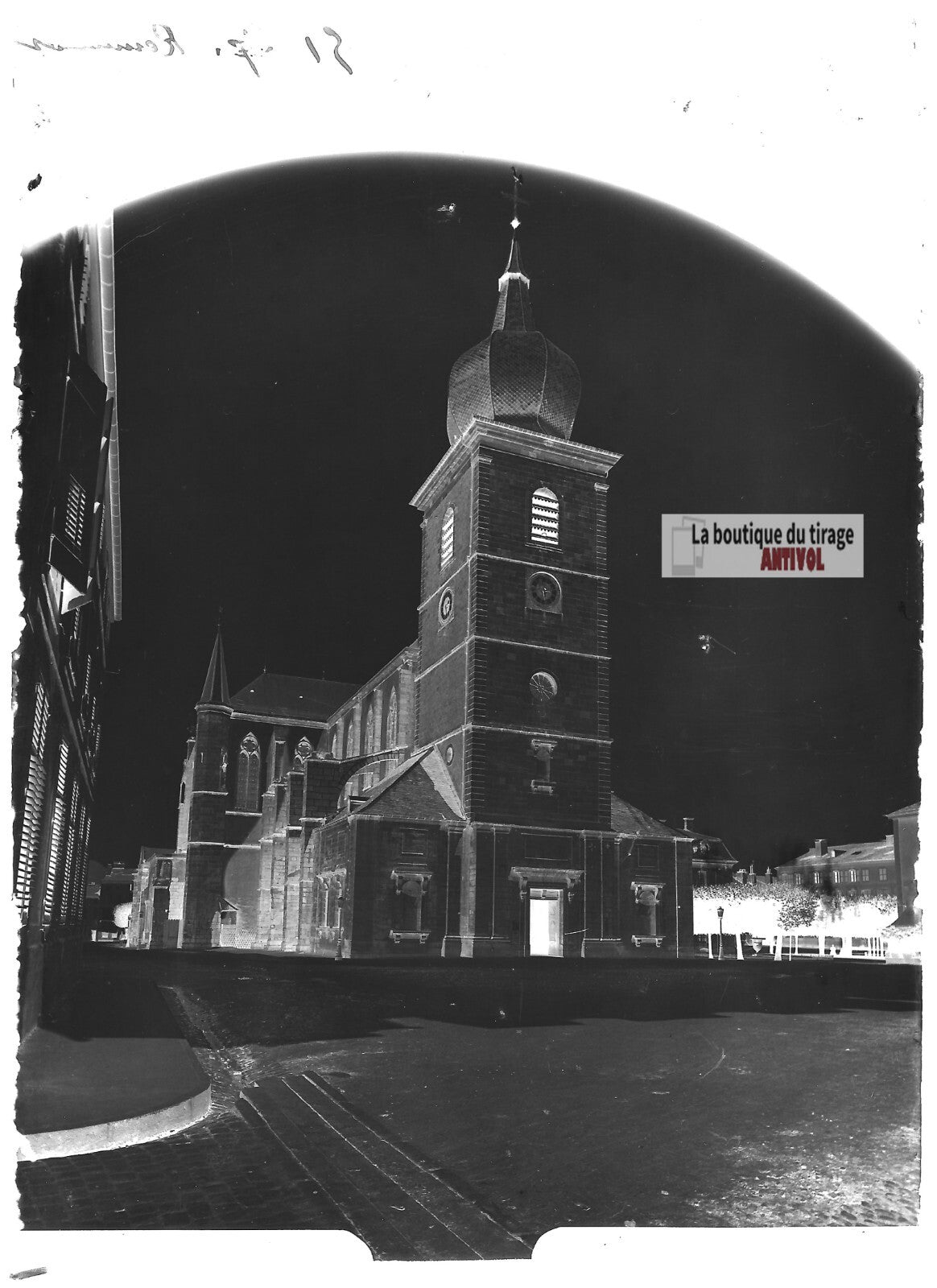 Plaque verre photo ancienne négatif noir et blanc 13x18 cm Remiremont église