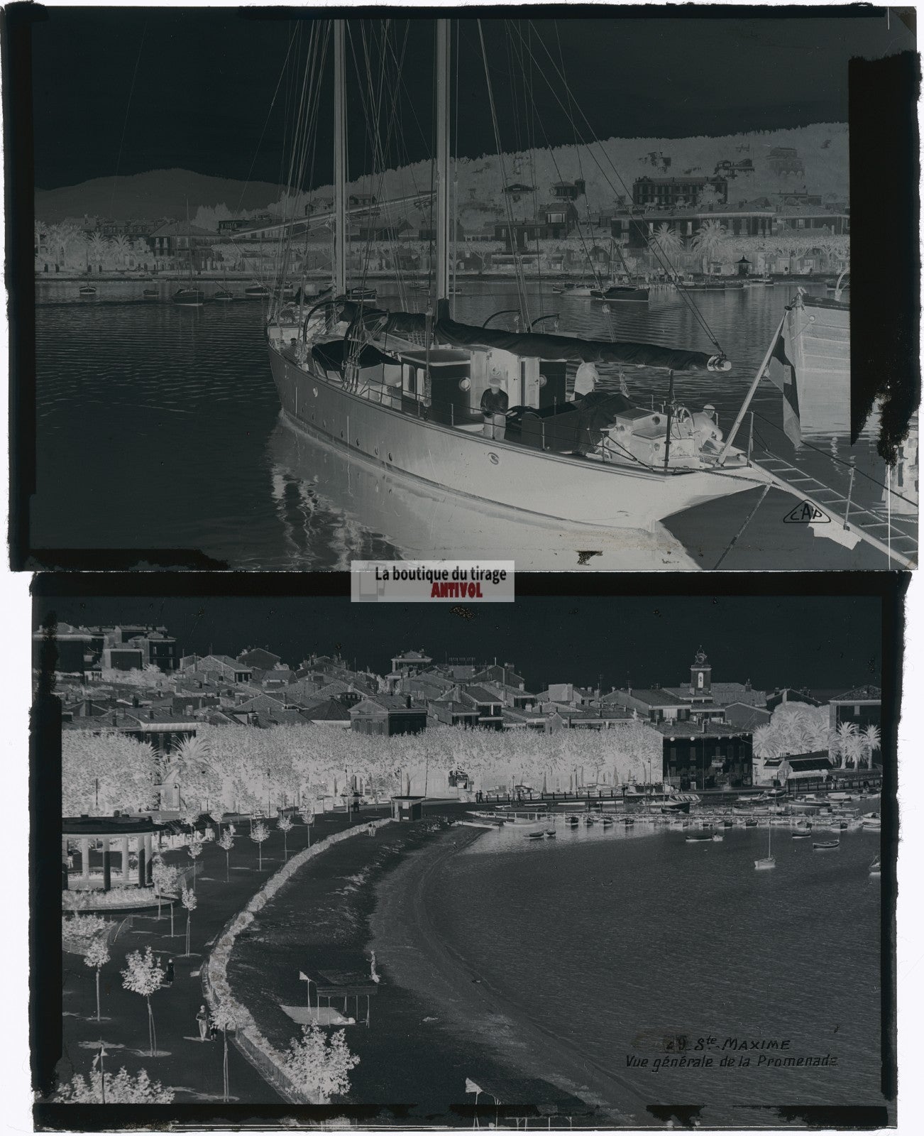 Sainte-Maxime, bateaux, photos plaque de verre, lot de 5 négatifs 9x14 cm