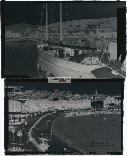 Sainte-Maxime, bateaux, photos plaque de verre, lot de 5 négatifs 9x14 cm