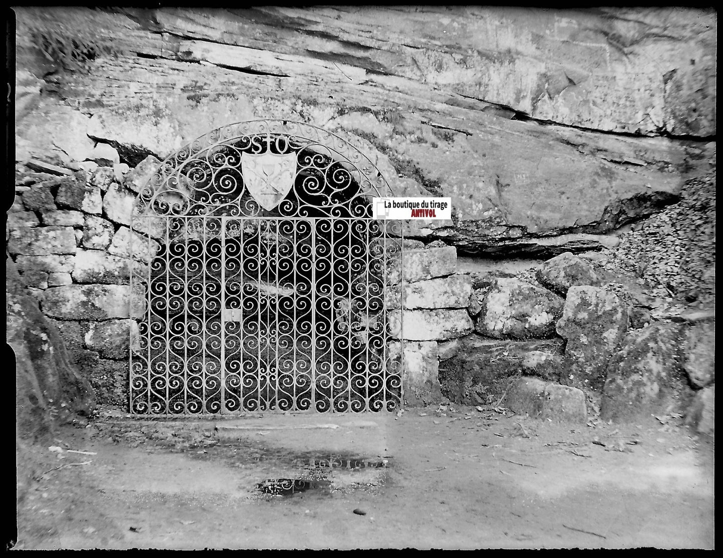 Source Mont Sainte Odile, Plaque verre photo, négatif noir & blanc 9x12 cm