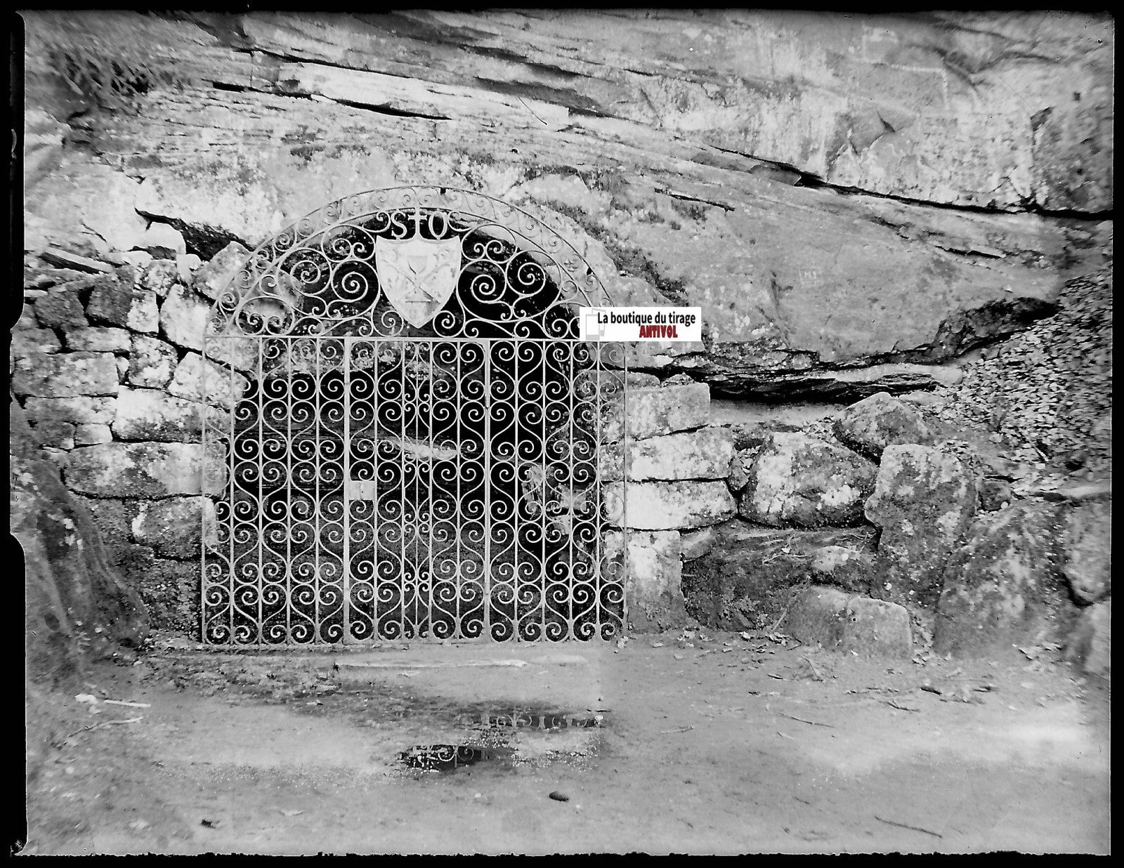Source Mont Sainte Odile, Plaque verre photo, négatif noir & blanc 9x12 cm