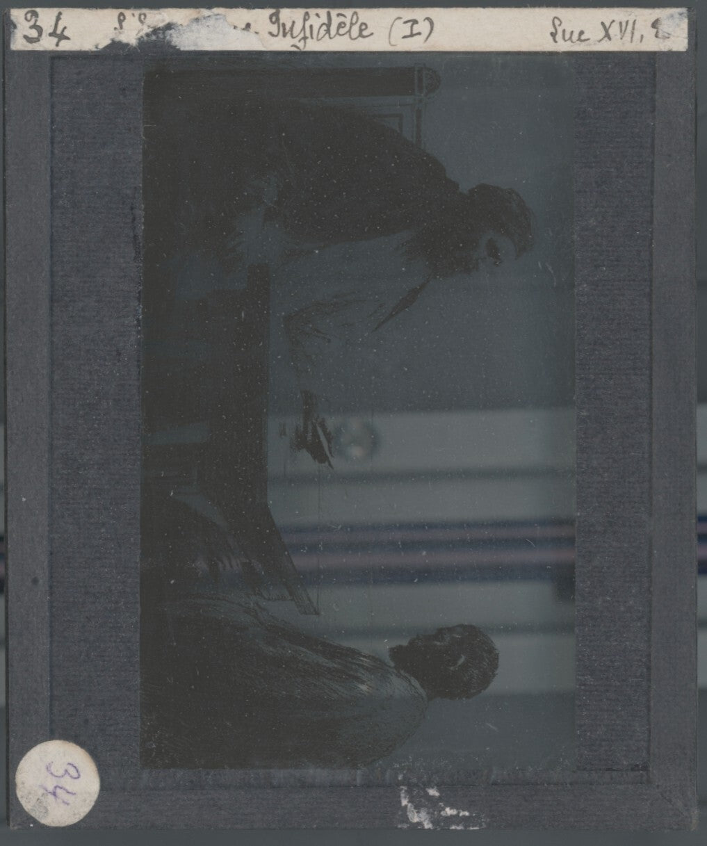 Luc, scène religieuse, dessin peinture plaque de verre, positif 8,5x10 cm