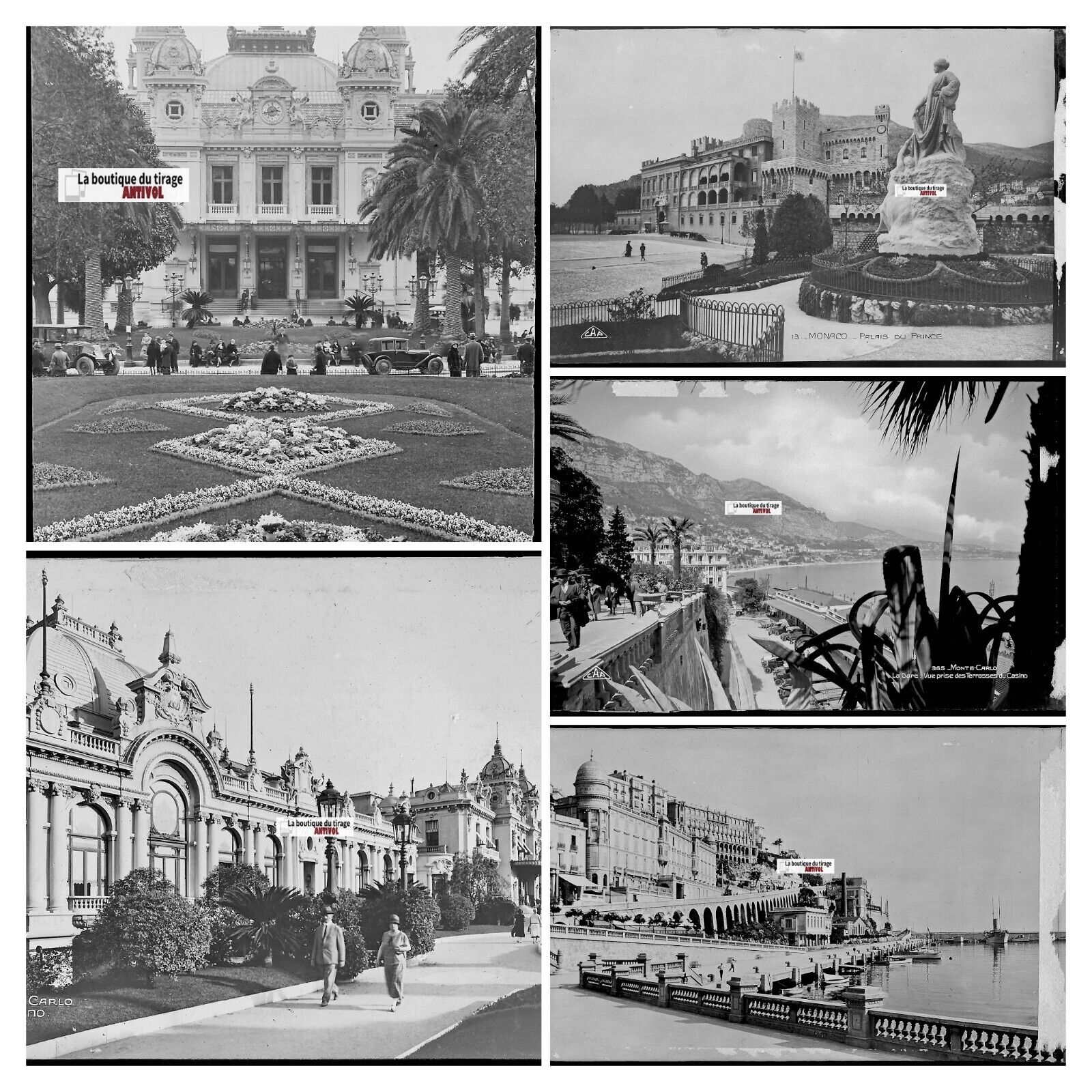 Monte-Carlo Monaco, casino, photos plaque de verre, lot de 5 négatifs 9x14 cm