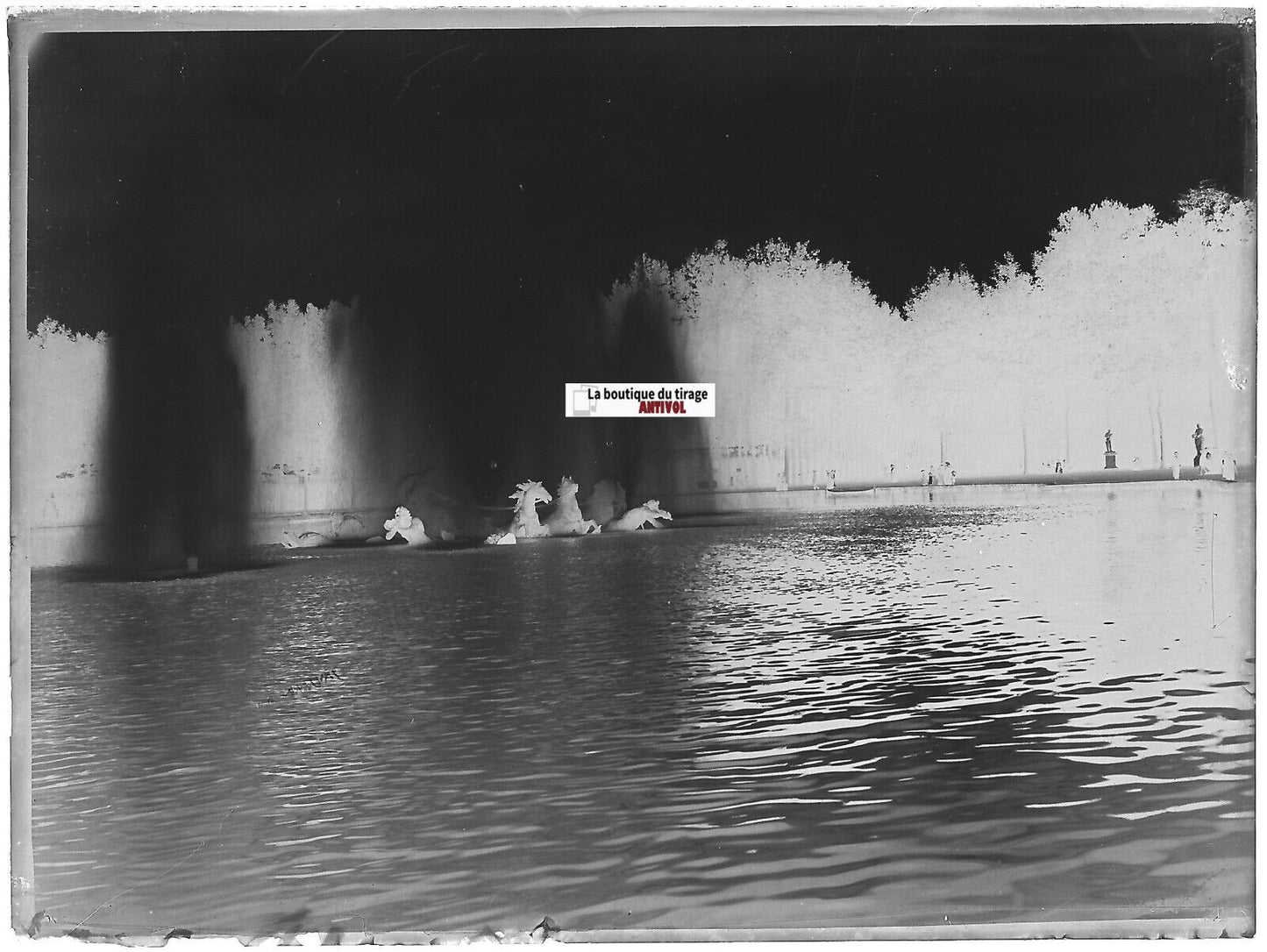 Le char d’Apollon, Versailles, Plaque verre photo, négatif noir & blanc 9x12 cm