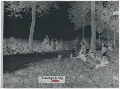 Mailly, camp la Grand'Halte, plaque verre, photo ancienne, négatif 9x12 cm