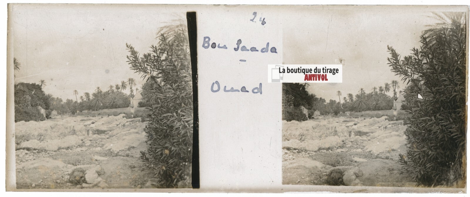 Bou Saâda, Algérie, Plaque verre stéréoscopie, positif noir & blanc 4,5x10,7 cm