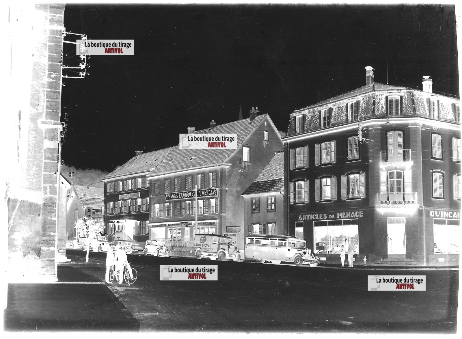 Plaque verre photo ancienne négatif noir et blanc 13x18cm Beaucourt véhicules