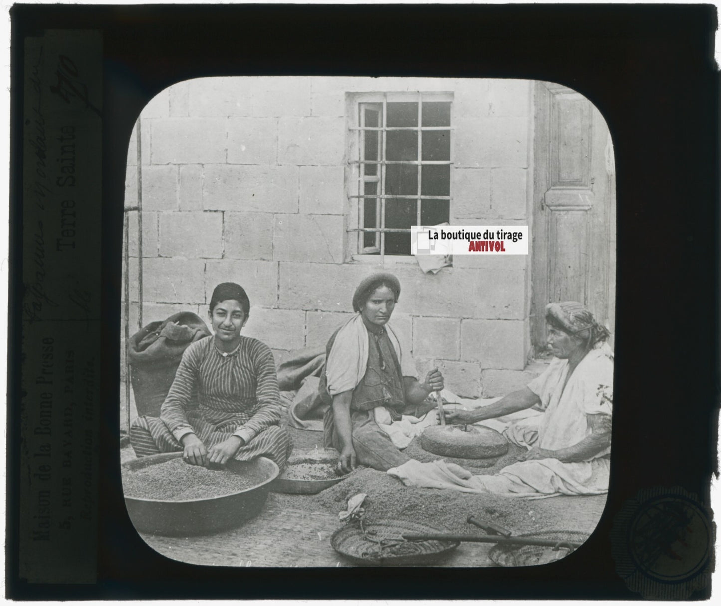 Femmes, agriculture, photo plaque verre, noir & blanc, positif 8,5x10 cm