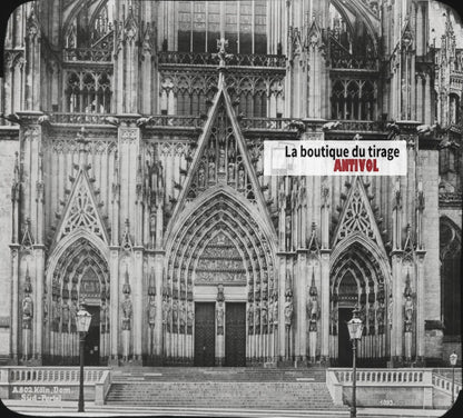 Cathédrale de Cologne, Allemagne, photo ancienne plaque verre, positif 8,5x10 cm