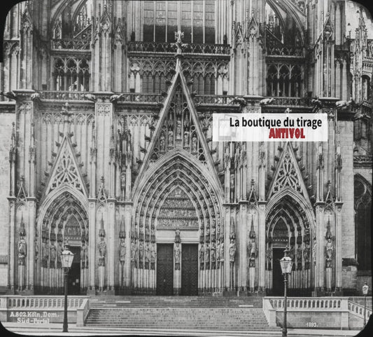 Cathédrale de Cologne, Allemagne, photo ancienne plaque verre, positif 8,5x10 cm