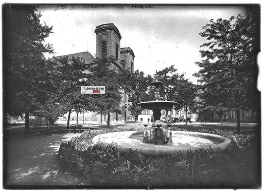 Plaque verre photo ancienne positif noir & blanc 13x18 cm Thionville calèches