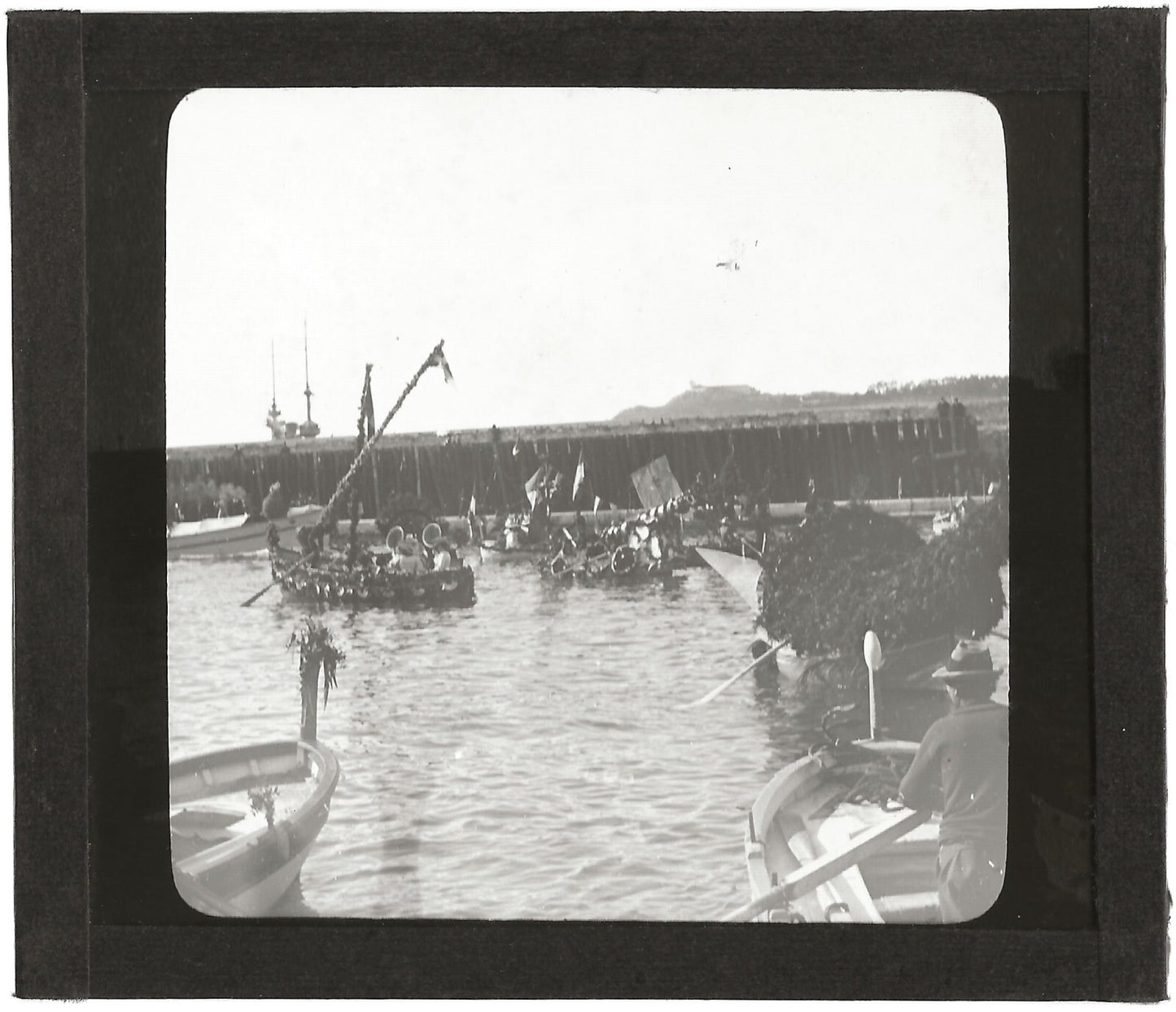 Bateaux, port, mer, fête, photo ancienne plaque de verre, positif 8,5x10 cm