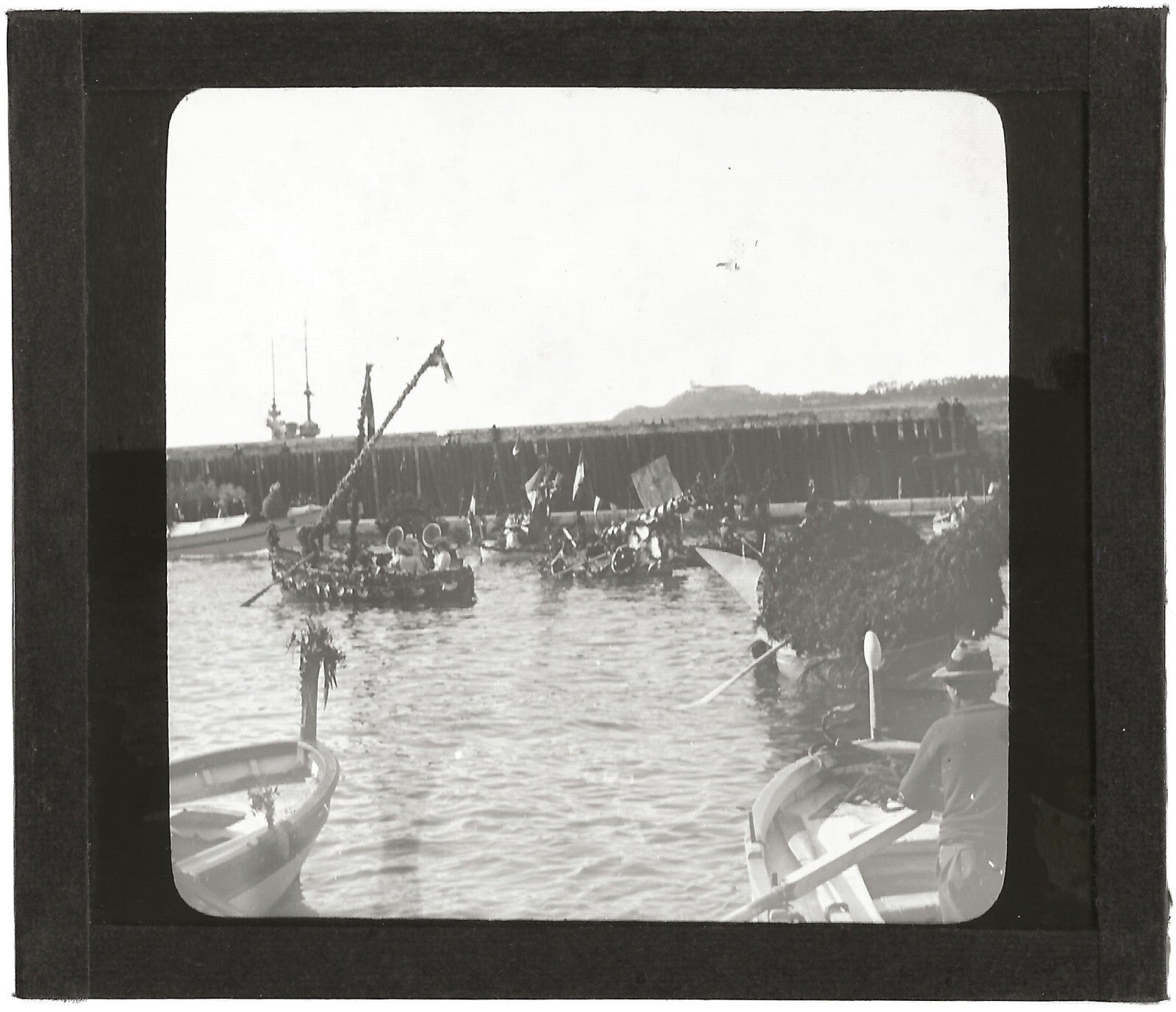 Bateaux, port, mer, fête, photo ancienne plaque de verre, positif 8,5x10 cm