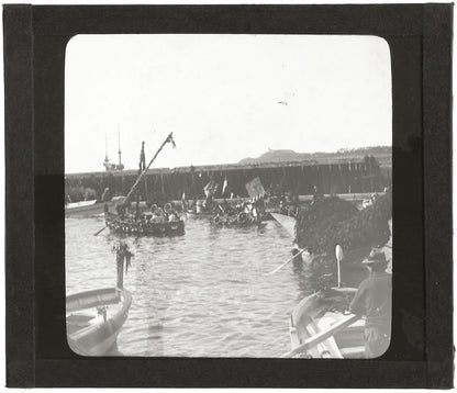 Bateaux, port, mer, fête, photo ancienne plaque de verre, positif 8,5x10 cm